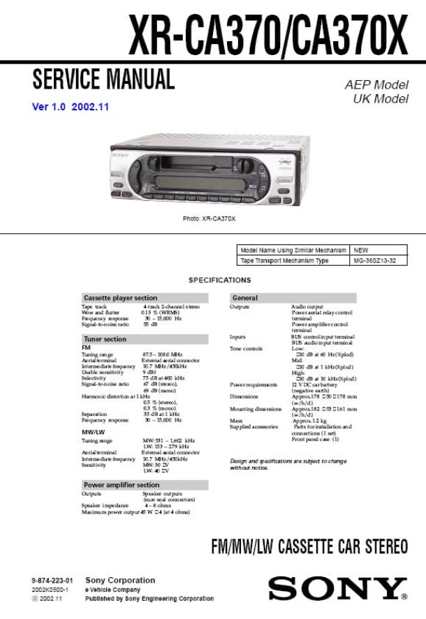 XR-CA370, XR-CA370X Ver.1.0